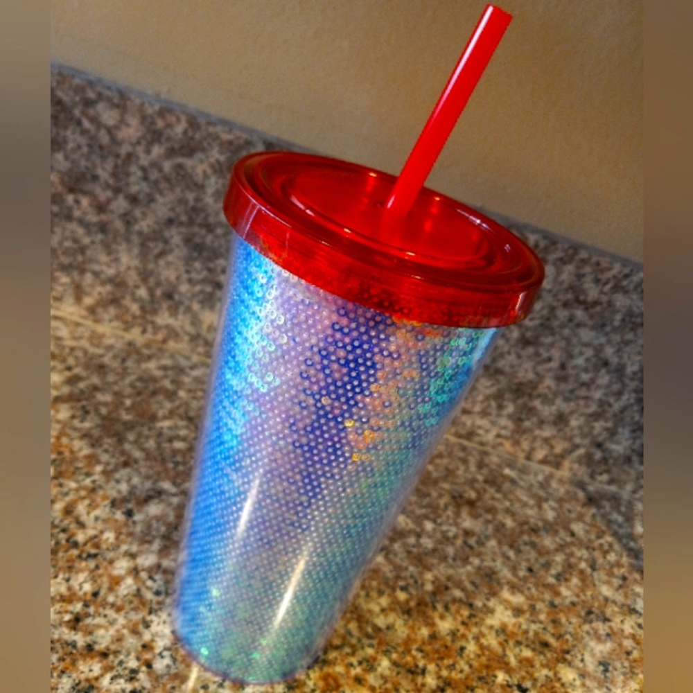 🥤  24 OZ. Double Wall Sequin Tumbler. Blue/Purple 🥤 NEW